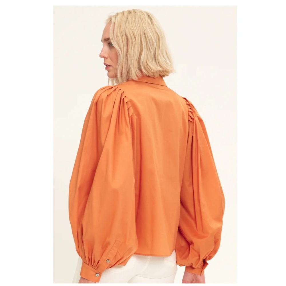 Harshman | Crisp Balloon Sleeve Lois Popover Button Down Top Persimmon | Xs
